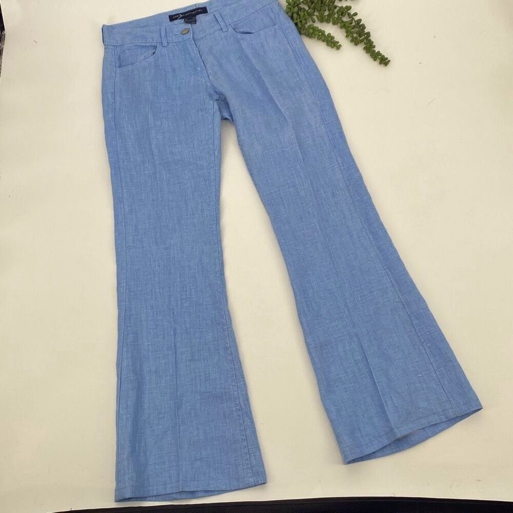 FCUK French Connection Linen Low-Rise Flare Y2K Pants Blue Size 0